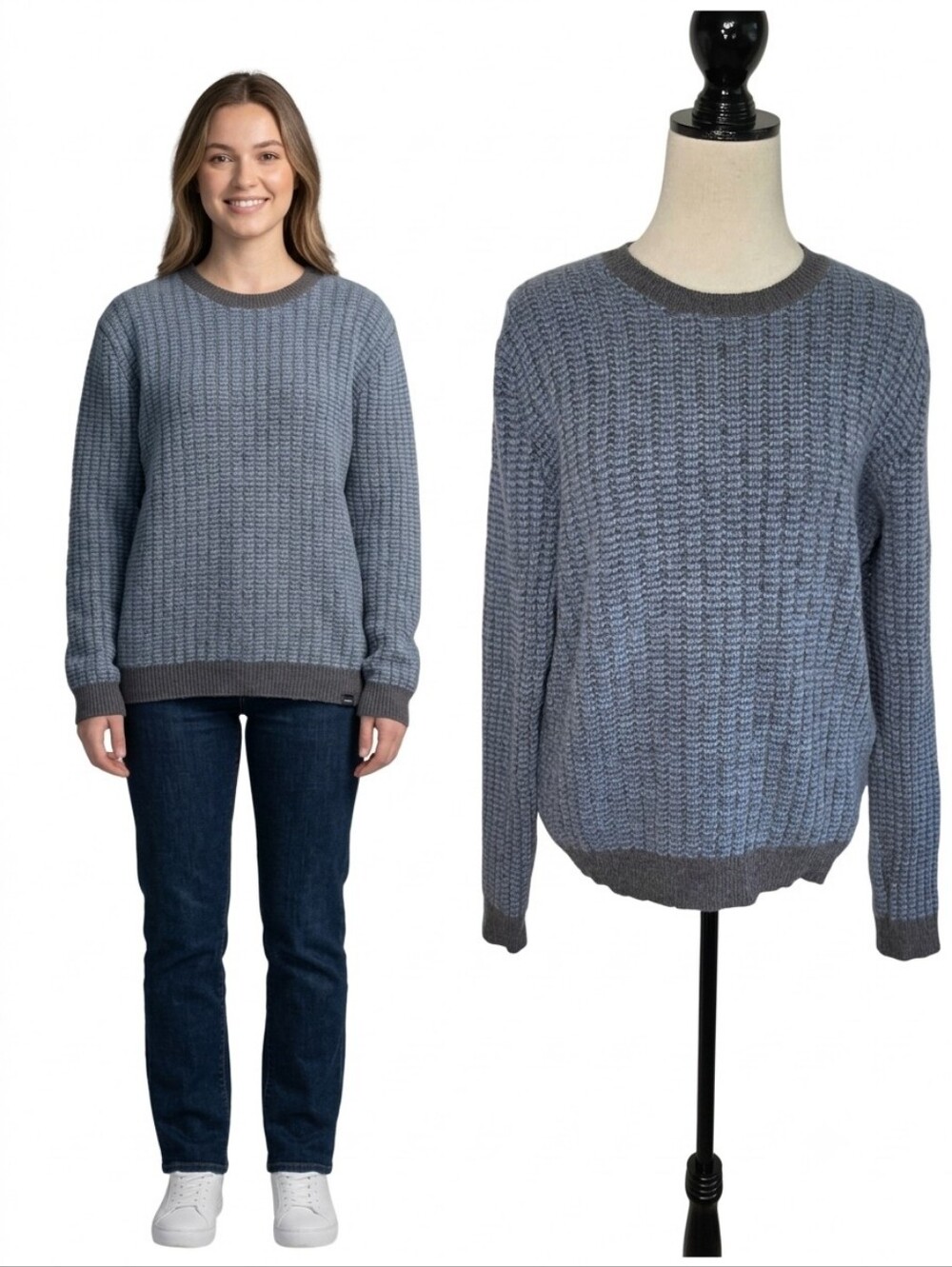 Saks Fifth Avenue Cashmere Women's Blue Crewneck Knit Sweater Women's Size XL